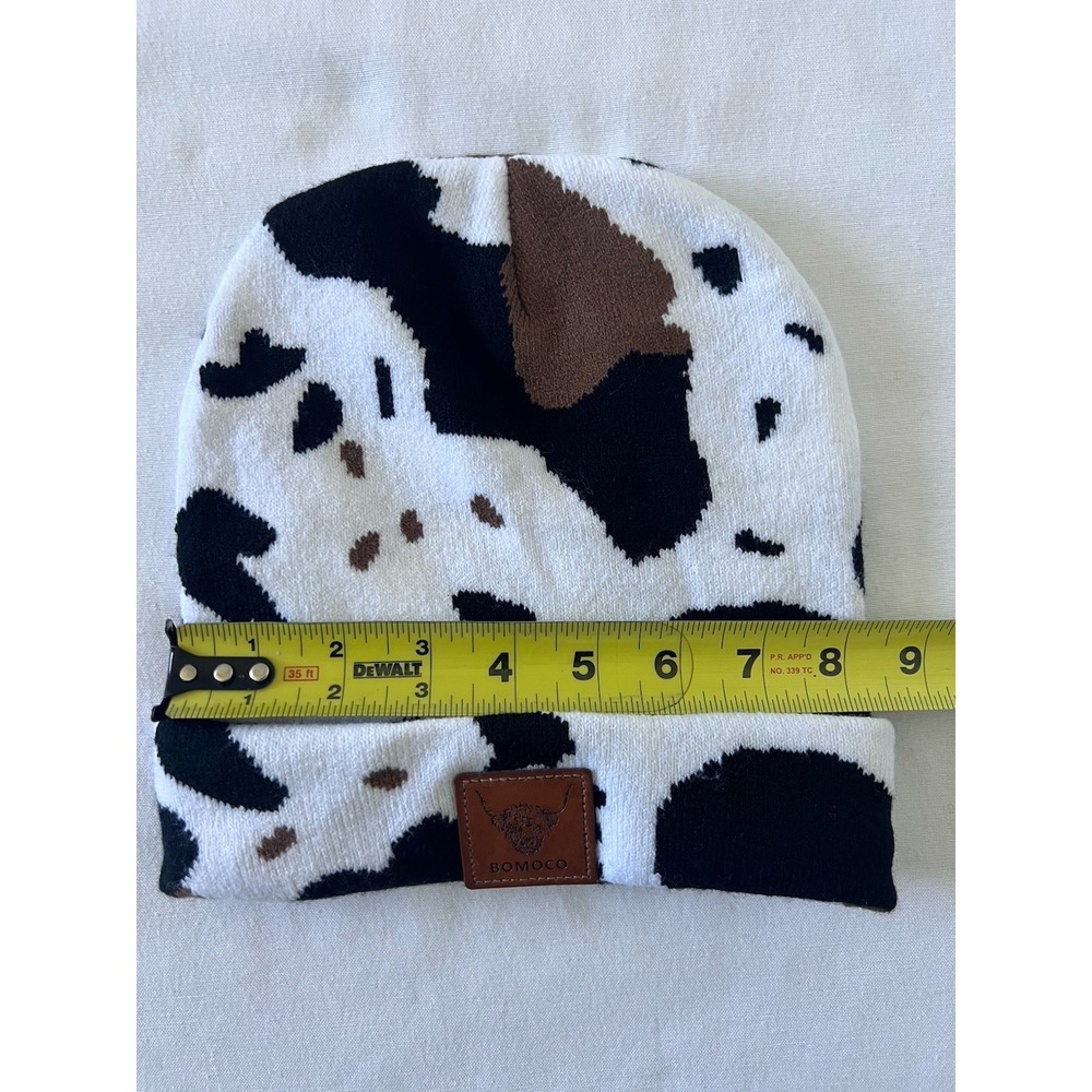 BOMOCO Cow Animal Print Knit Beanie Hat in White, Black, And Brown - Picture 5 of 6